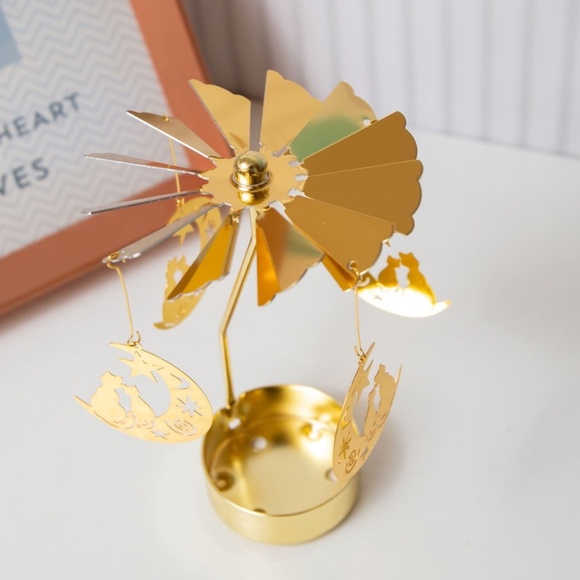 Boho Gold Tone Moon & Cat Candle Holder - Picture 4 of 6